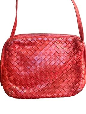 Bottega Veneta Red Woven Leather Crossbody Bag Vintage